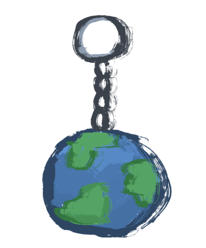 An illustration of an earth keychain